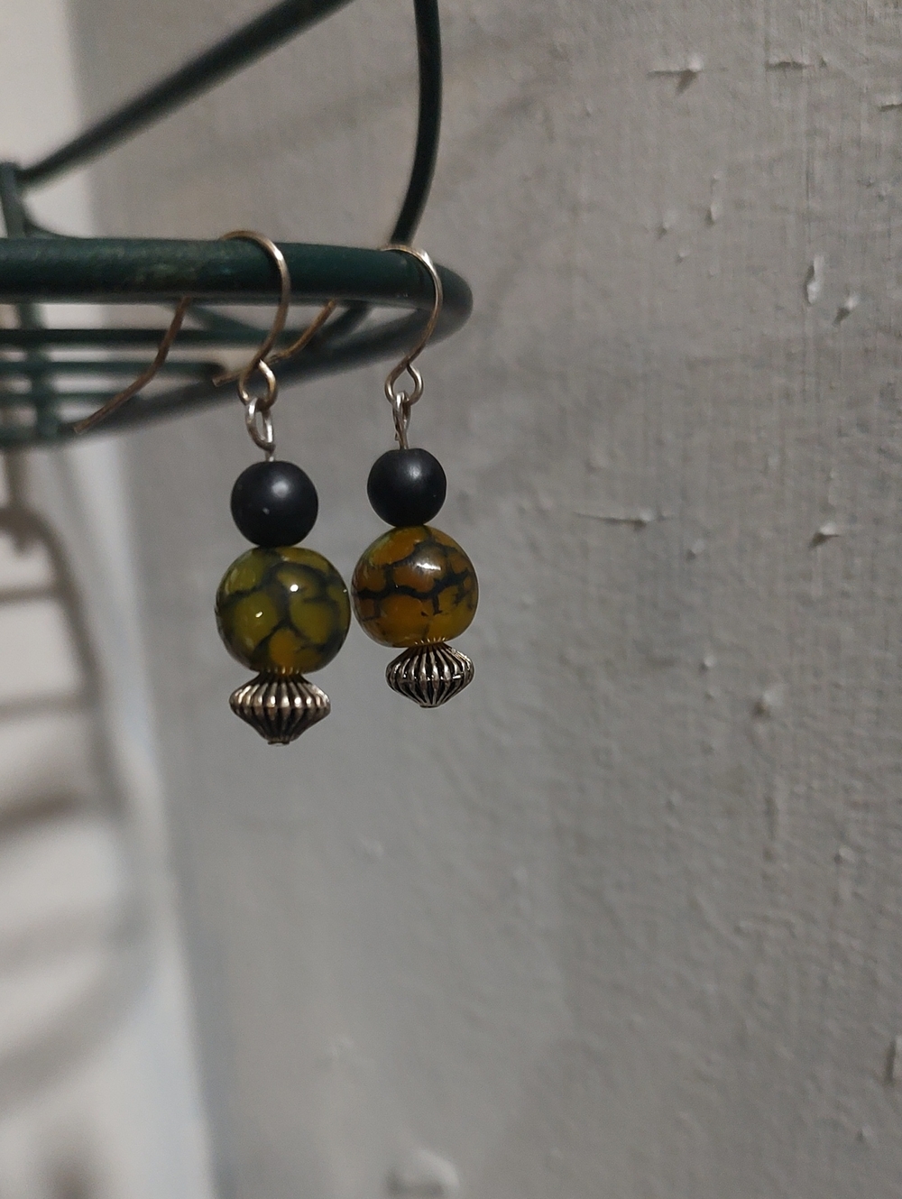 Matte Onyx And Glass Dragon Vein Drop Earrings